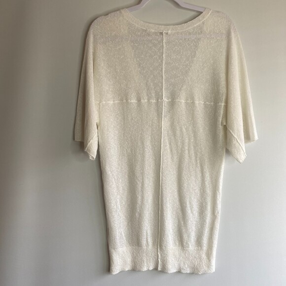 Halogen White Deep V-Neck Sheer Short Sleeve Exposed Seem Detail Blouse Size L - Picture 2 of 11